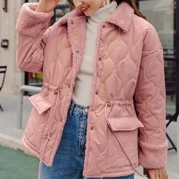 Jackets & Blazers - Press button drawstring waist Teddy lining jacket